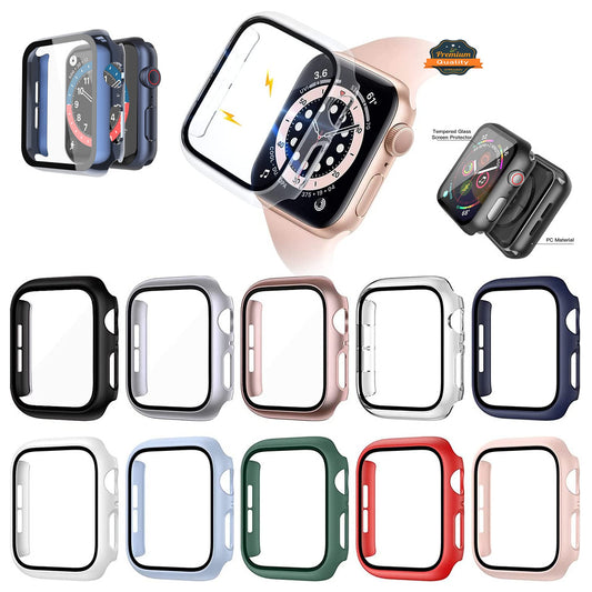 For Apple Watch Size 46mm Hard PC Electroplate Frame Face Full Coverage Protective with Tempered Glass Screen Protector Case Cover