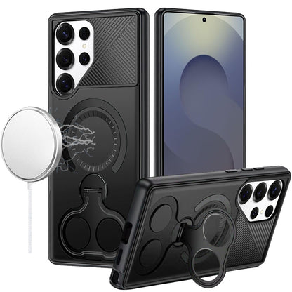 For Samsung Galaxy S26 Ultra Hybrid with Invisible 2 Hole Ring Stand Magnetic back Car Mount Friendly Protector Case Cover