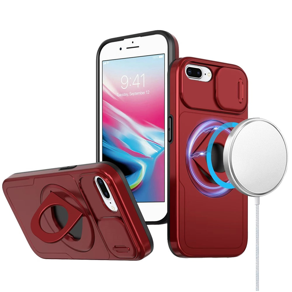 For Apple iPhone SE 3 (2022) SE/8/7 Full Coverage with Camera Window, Magnetic Circle, Rotatable Ring Stand, MagSafe Compatible, Shockproof Hybrid Protectiv Case Cover