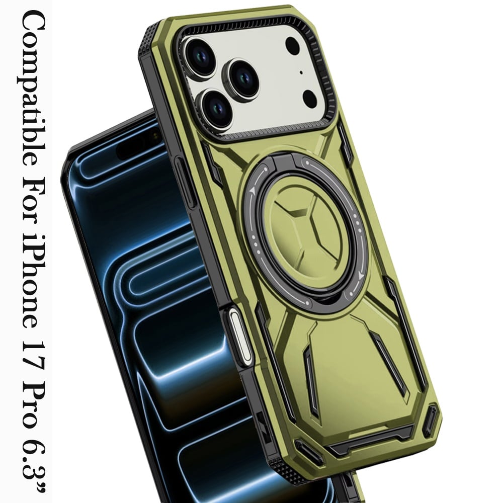 For Apple iPhone 17 Pro (6.3") Hybrid Magnetic Ring and 360° Rotational Kickstand with MagSafe Compatible, Military Grade Drop Protection Case Cover