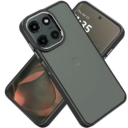 Phone Case for Motorola Edge (2025) Polished Acrylic Hybrid TPU Slim Shockproof Metal Button Thick Durable Grip Camera Protection Anti-Scratch Cover Black