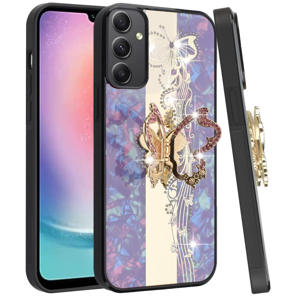 For Motorola Razr 2025 /2024 Diamonds 3D Butterfly Bling Sparkly Glitter Ornaments Engraving Hybrid with Stand Fashion Case Cover Enchanted Butterfly Purple