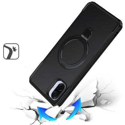 Phone Case for Samsung Galaxy A08 4G, A07 5G, A07 4G Magnetic Ring Stand Matte Finish Shockproof Grip Slim Armor Heavy Duty TPU Protective Hybrid Cover Black