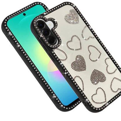 Phone Case for Samsung Galaxy A27 Spread Love Hearts Glitter Shimmer Bling Diamond Edge Shockproof Hybrid Stylish Protective Slim Grip Designer Cover