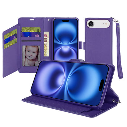 For Apple iPhone 17 Air (6.6") Wallet Cases PU Leather with Credit Card /ID /Cash Holder Slot Dual Flip Book Pouch, Stand and Strap Case Cover