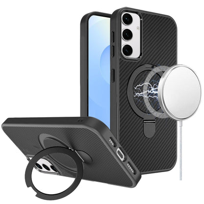 For Apple iPhone 12 Pro Max Hybrid Carbon Fiber Design with MagSafe Compatible [Magnetic Circle], Ring Stand Shockproof Slim TPU Case Cover