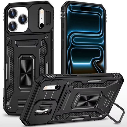 Phone Case for Apple iPhone 18 Pro Max Tough Metal Ring Shockproof Sliding Camera Window Hybrid Armor Rugged Anti Slip Heavy Duty Grip Cover
