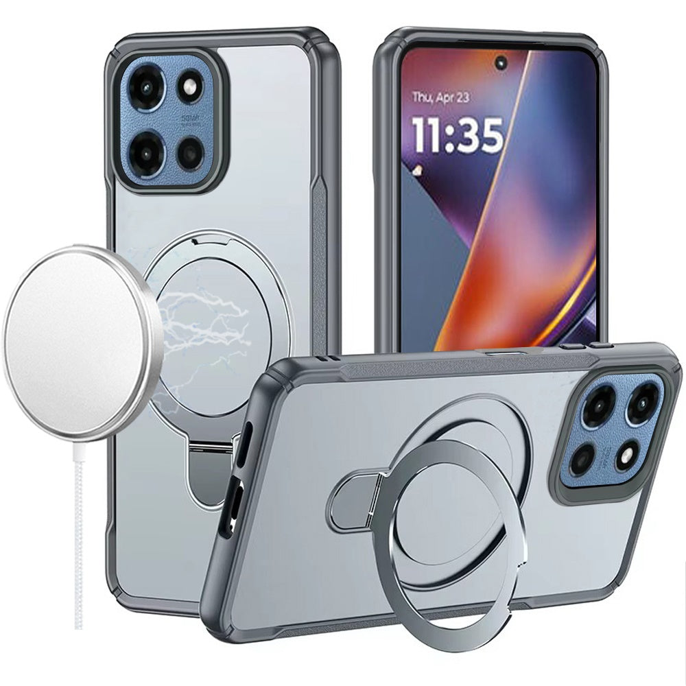 Phone Case for Motorola Moto G Play 5G 2026 Magnetic Ring Stand Matte Finish Shockproof Grip Slim Armor Heavy Duty TPU Protective Hybrid Cover Gray