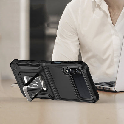 For Samsung Galaxy Z Flip 7 FE Hybrid Stand Magnetic Ring Holder Kickstand Heavy Duty Rugged Drop Silicone & Hard PC Shockproof Case Cover Black