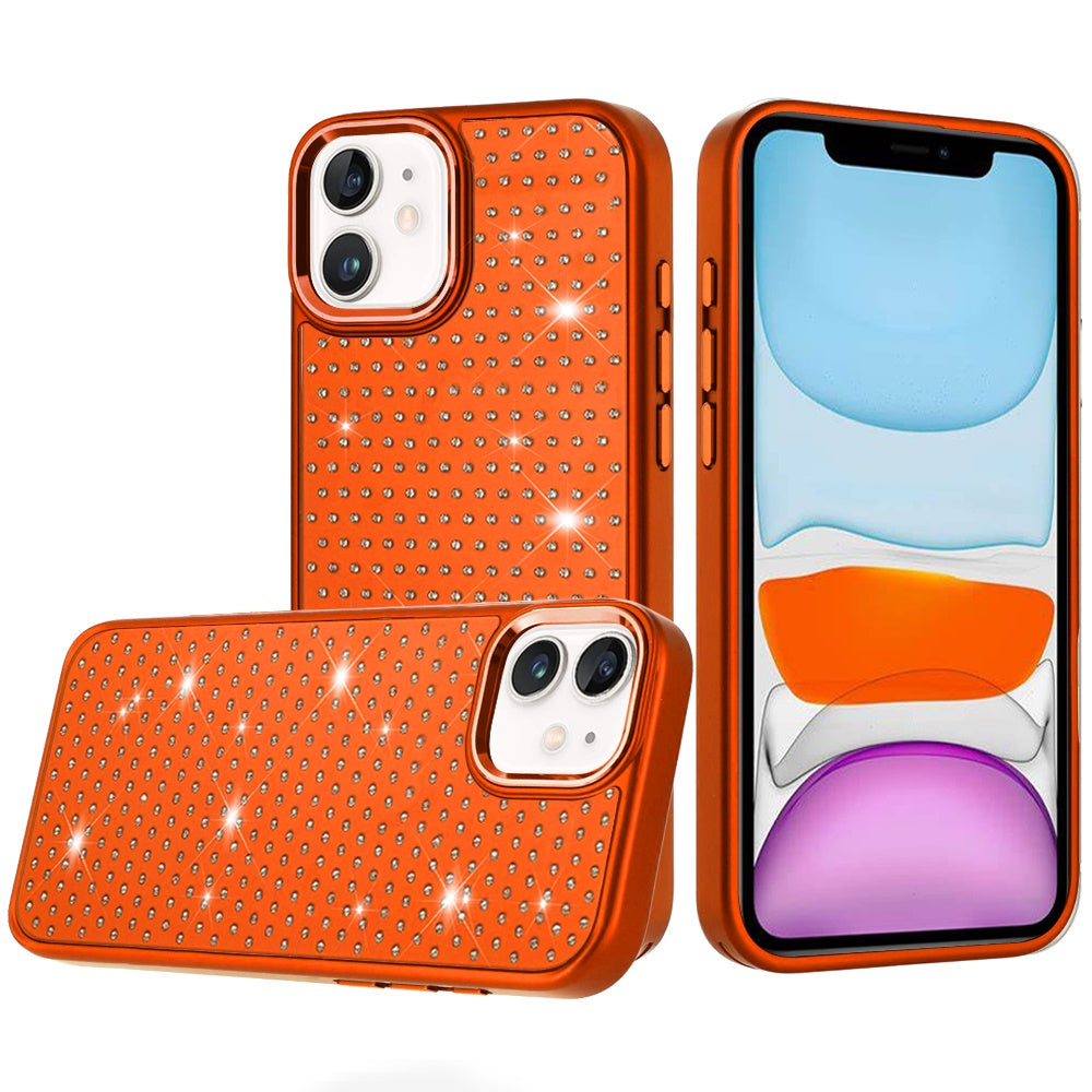 Phone Case for Apple iPhone 11 Luxury Diamond Bling Sparkle Chrome Metallic Edge Shockproof Durable Protective Stylish Premium Hybrid Design Cover Cosmic Orange