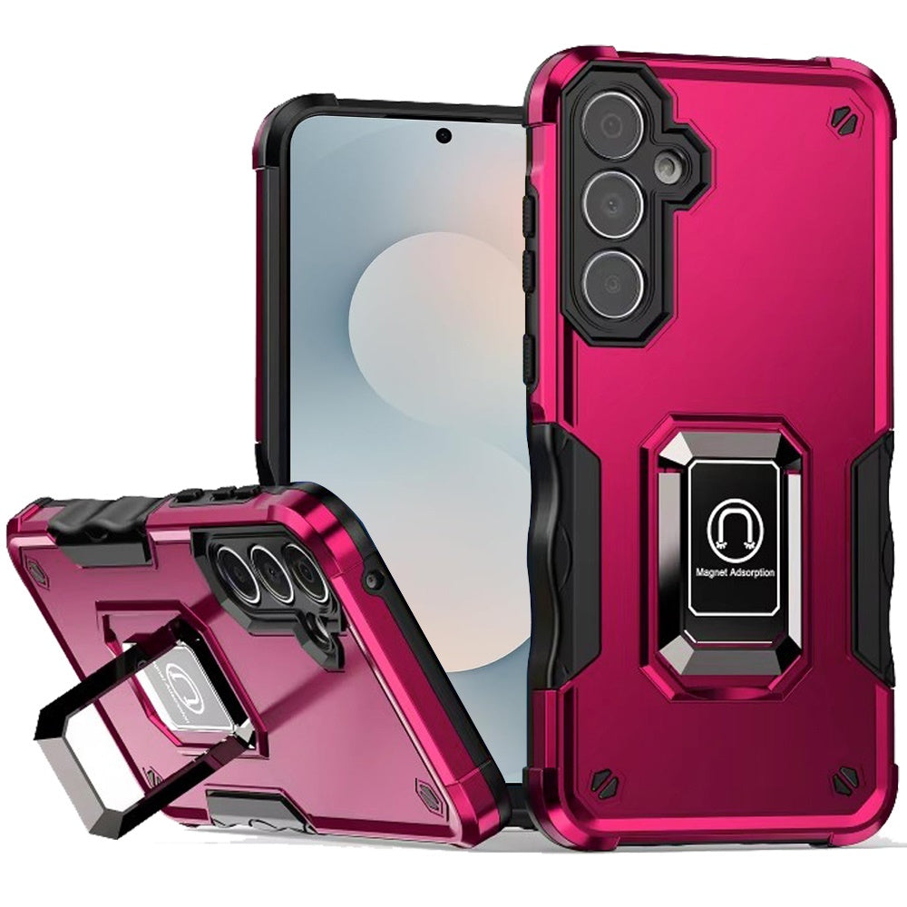 For Samsung Galaxy S25 Plus /S25+ /S24/Plus Hybrid Stand Magnetic Ring Holder Kickstand Heavy Duty Rugged Drop Silicone & Hard PC Shockproof Case Cover Hotpink