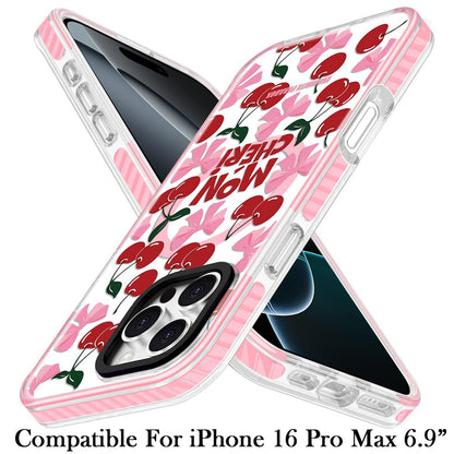 Phone Case for iPhone 16 Pro Max Magnetic Hybrid IMD Floral Compatible with MagSafe Shockproof Slim Hybrid Fashion Design TPU Protective Cover Red