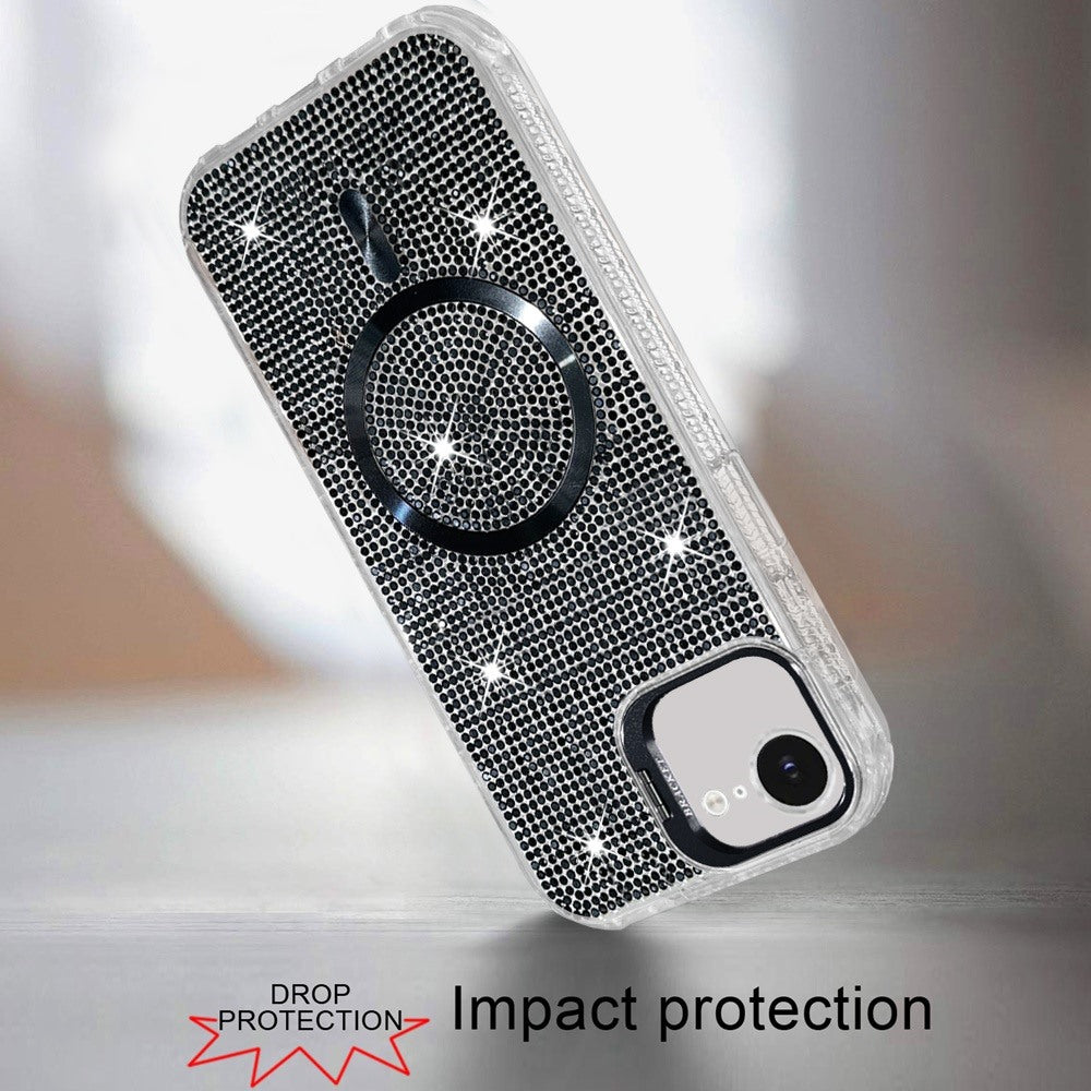 Phone Case for Apple iPhone 17E / iPhone 16E Luxury Glitter Magnetic Hybrid with Camera Stand Dual Layer Shockproof Sparkle Dot Pattern Clear Edges Cover