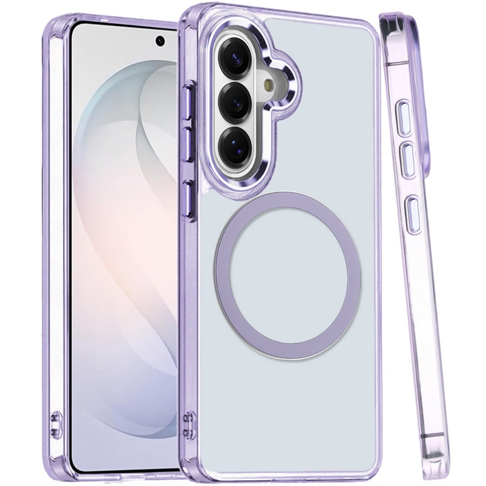Phone Case for Samsung Galaxy S26 FE /Fan Edition Magnetic Clear Acrylic Metal Button Camera Guard Shockproof Transparent Slim Grip Premium Hybrid Cover