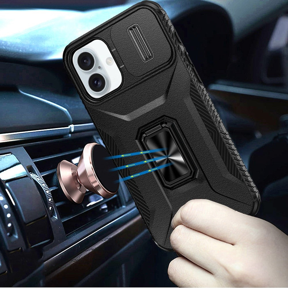For Apple iPhone 17 (6.3") Case, Camera Cover with Magnetic Rotation Ring Stand, Military Grade Hybrid Hard TPU Shockproof Case Cover