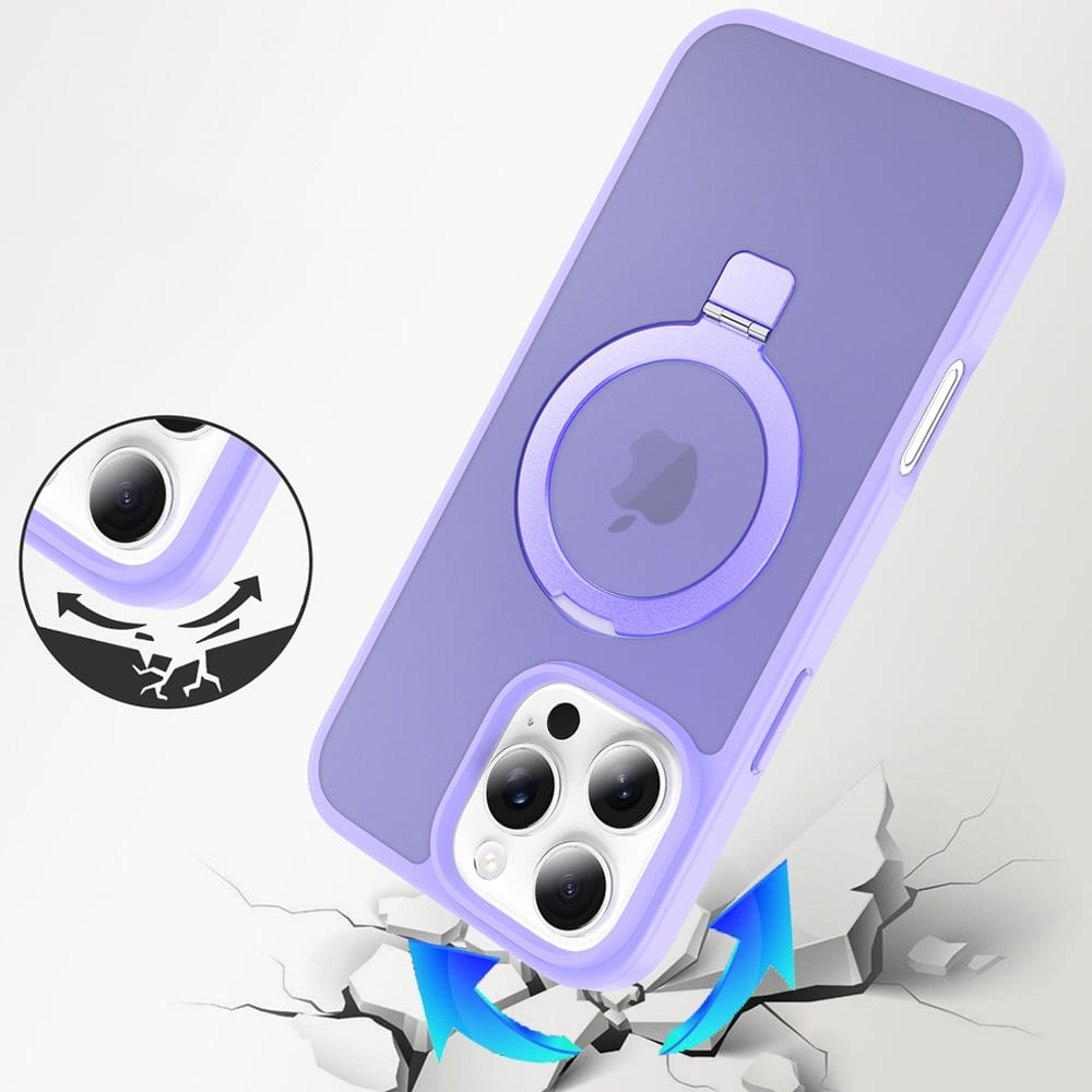 For iPhone 16 Pro Max (6.9") Magnetic Circle Back with Ring Stand Full Rotation Matte Hybrid Shockproof Protector