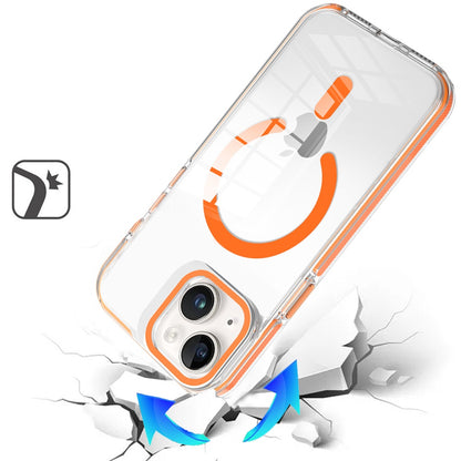 Phone Case for iPhone 15 Plus (6.7") Magnetic Transparent Tough Hybrid Camera Guard Stand Shockproof Color Edge Rugged Grip Durable Cover Cosmic Orange