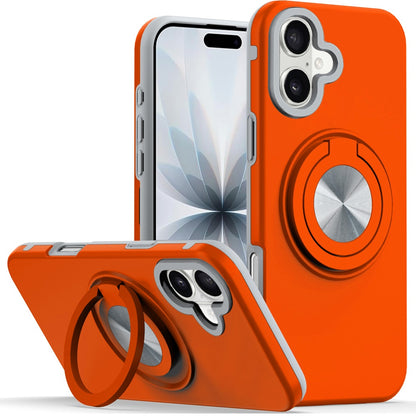 For Apple iPhone 17 Pro Max Metal Matte Hybrid with Invisible Rotational Ring Stand, Car Mount Friendly, Military Grade Slim Fit Sturdy Case Cover Cosmic Orange