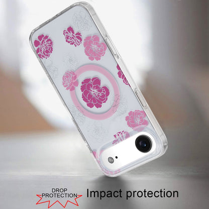 For Apple iPhone 17 AIR Stylish Pattern Fashion IMD Printed Design TPU Double Layer Slim Shockproof with Magnetic Back Case Cover Hot Pink Flower