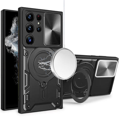 Phone Case for Galaxy S22 Ultra Magnetic Ring Stand Shockproof Hybrid Full Camera Slide Guard Anti Slip Heavy Duty Protective Armor Cover