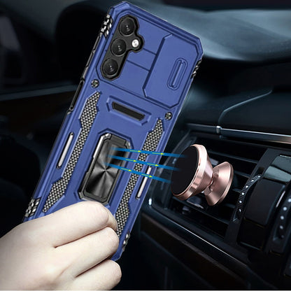 For Samsung Galaxy S20 Ultra Tough Hybrid Case with Movable Camera Window & Metal Ring Stand Shockproof Case Cover Blue