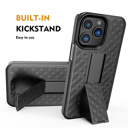 For Apple iPhone 11 Pro Max Hybrid Slim 3-in-1 Shockproof Armor with Kickstand Holster Combo & Swivel Belt Clip Case Cover Black