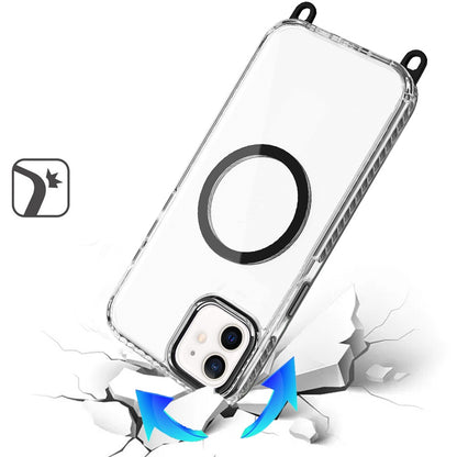 For Apple iPhone 16 Pro (6.3") Clear Magnetic Frame PC Back Shockproof Protective Case with Detachable Lanyard Strap, Compatible with MagSafe Case Cover