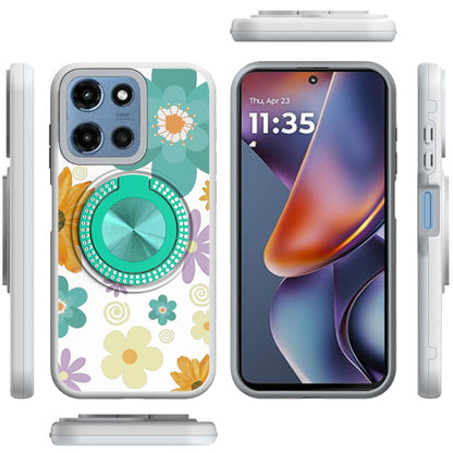 For Motorola Moto G 5G 2026/2025 Pattern Design Hybrid with Invisible Ring Stand & Magnetic Back, Shockproof Protective Grip Case Cover