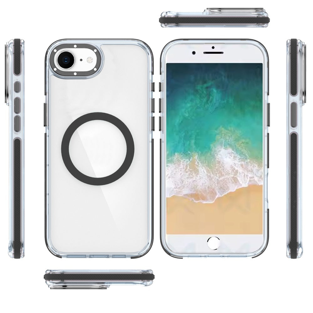 For Apple iPhone 17E /16E Transparent Back with Colorful Frame, Strong Magnetic Circle, MagSafe Compatible, Slim Shockproof Protection Case Cover