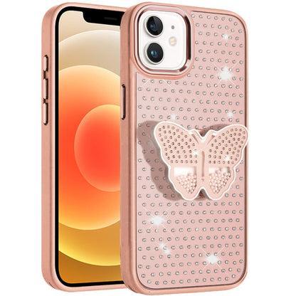 For Apple iPhone 14 /13 Butterfly Moveable Grip 3D Pop Stand Full Diamond Bling Sparkling TPU Fashion Hybrid Case Cover