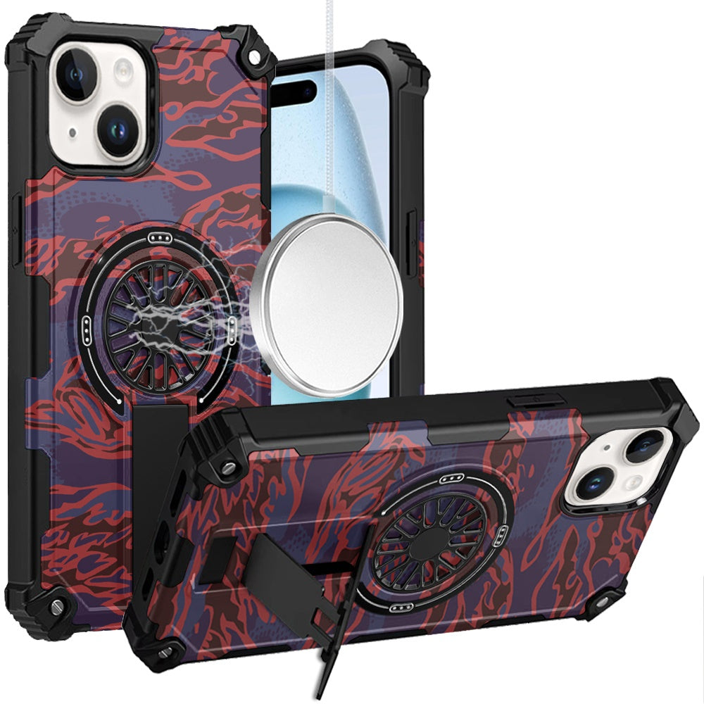 For iPhone 15 (6.1") Texture Design Stylish Invisible Kickstand Case, MagSafe Compatible Hybrid Shockproof Cover, Car Mount Friendly Case Cover