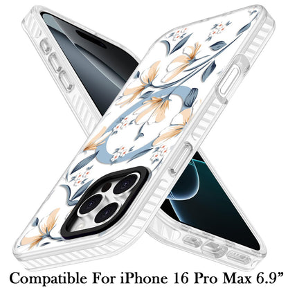 Phone Case for iPhone 16 Pro Max Magnetic Hybrid IMD Floral Compatible with MagSafe Shockproof Slim Hybrid Fashion Design TPU Protective Cover White