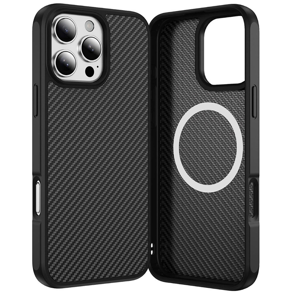 For Apple iPhone 16e Carbon Fiber Design with Magnetic HQ 2.0mm Thick Hybrid Shockproof Rubber Hard PC Case Cover