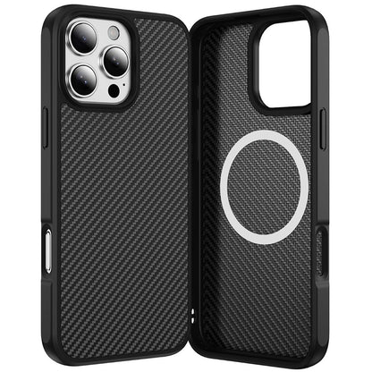 For Apple iPhone 16 (6.1") Carbon Fiber Design with Magnetic HQ 2.0mm Thick Hybrid Shockproof Rubber Hard PC Case Cover Black