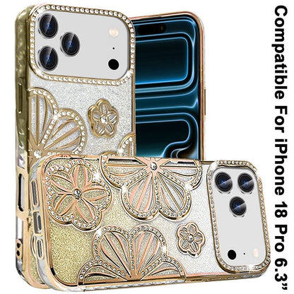 Phone Case for Apple iPhone 18 Pro Shimmer Glitter Floral Thick TPU Shockproof Durable Grip Camera Protection Anti-Scratch Stylish Design Cover