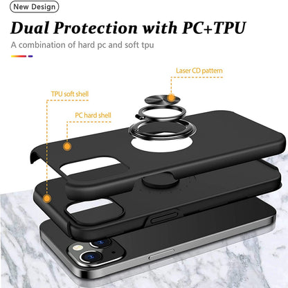For Gabb Phone 4 Pro Military Grade Hybrid Case with Flat Metal Ring 360° Rotation Kickstand, Slim Fit Back Hard PC Case Cover Black