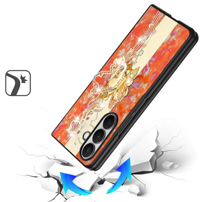 Phone Case for Samsung Galaxy Z Fold 8 Ultra Diamond 3D Fashion Floral Glitter Engraved Luxury Bling Hybrid Shockproof Chrome Edge Protective Grip Cover Orange