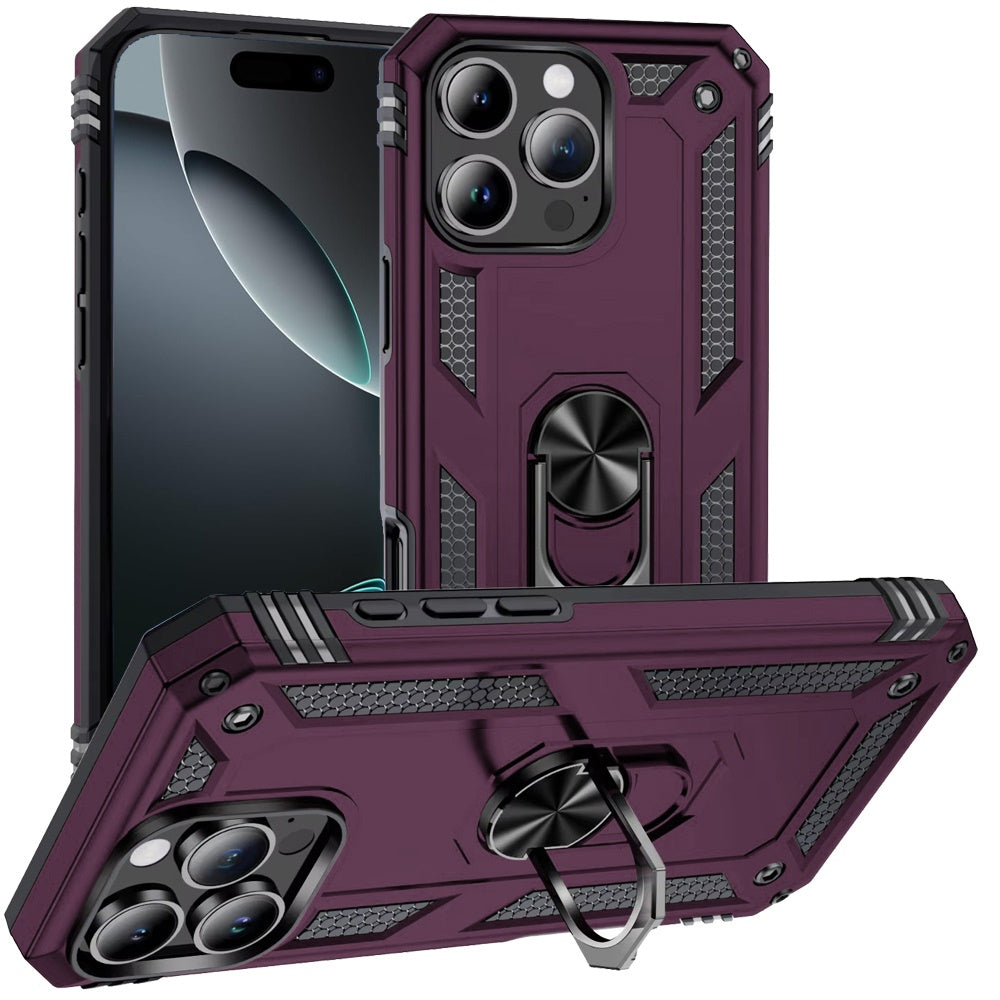 Phone Case for iPhone 16 Pro Max Rotatable Ring Stand Shockproof Hybrid Armor Anti Slip Heavy Duty Fit Magnetic Car Mount Durable Grip Cover Purple