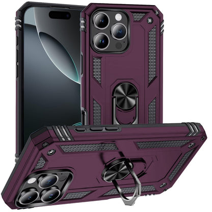 Phone Case for iPhone 16 Pro Max Rotatable Ring Stand Shockproof Hybrid Armor Anti Slip Heavy Duty Fit Magnetic Car Mount Durable Grip Cover Purple