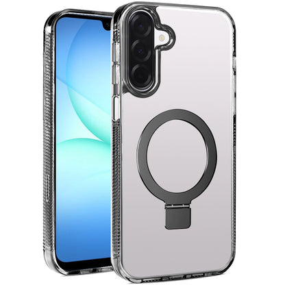 Phone Case for Samsung Galaxy A17 5G Transparent Dotted Edge Magnetic Ring Stand Shockproof Hybrid Grip Kickstand Clear Rugged Drop Protection Cover Black