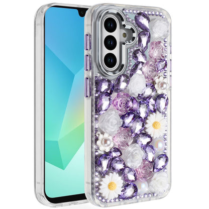For Samsung Galaxy S25+ /S25 Plus /S24+ Plus Fashion Daisy Floral Series, Full 3D Bling Crystal Diamonds Sparkling Rhinestone Glitter Hybrid Design Case Cover
