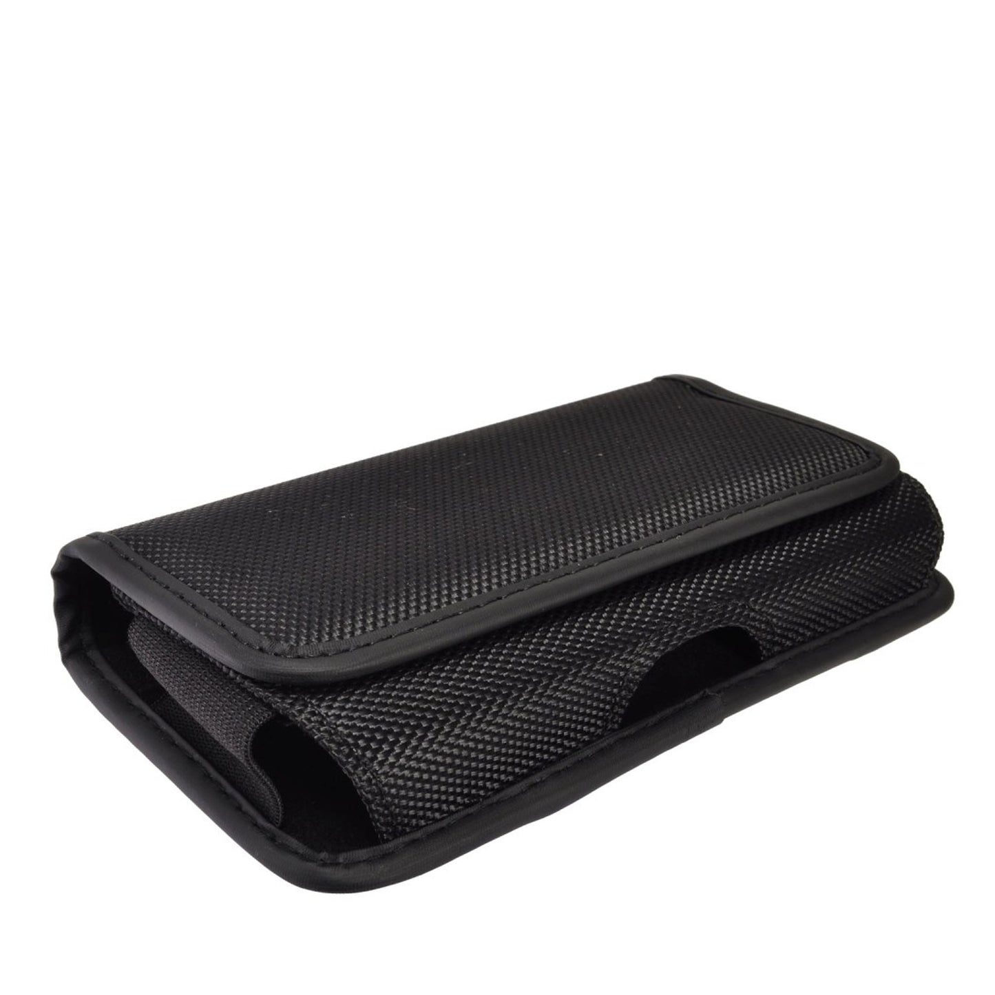 For Apple iPhone 16 Pro (6.3") Pouch Case Universal Horizontal Canvas with Belt Clip Loop Holster Military Grade Cell Phone Holder Cover [Black]