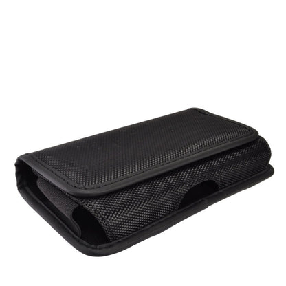 For Apple iPhone 16 Pro (6.3") Pouch Case Universal Horizontal Canvas with Belt Clip Loop Holster Military Grade Cell Phone Holder Cover [Black]