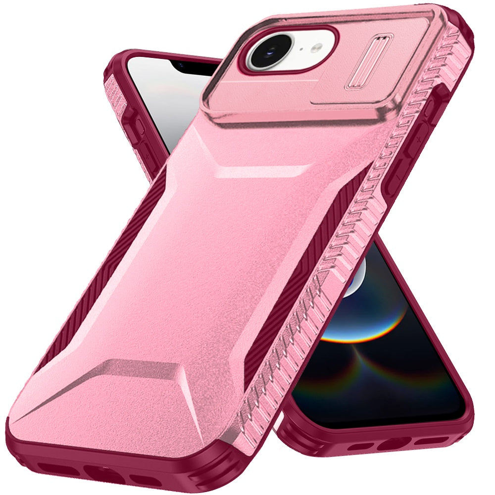 For Apple iPhone 16e Slim Fit Shockproof Hybrid with Slide Camera Window Covering, Rugged Tpu Silicone Hard PC Bumper Case Cover