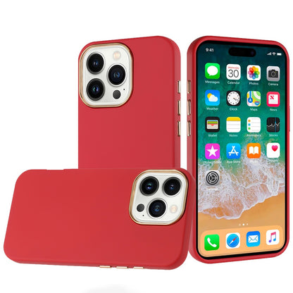 For Apple iPhone 16 Pro Slim Classic Hybrid Around Rubber Gummy Gel Slick Hard PC Silicone TPU Chromed Button Case Cover Red