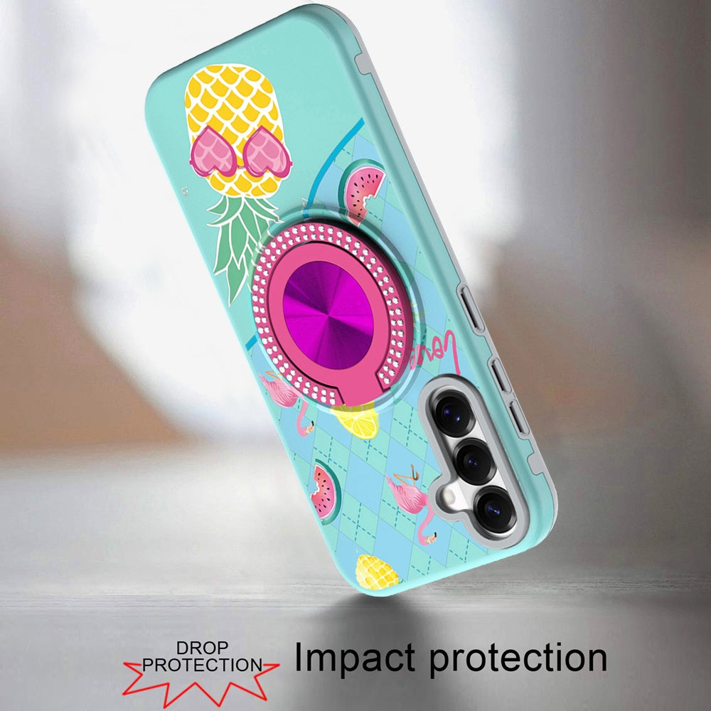 Phone Case for Samsung Galaxy S26 FE /Fan Edition Magnetic Ring Stand Matte Metal Hybrid Car Mount Friendly Shockproof Rotational Grip Diamond Design Pattern Cover