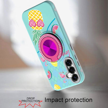 Phone Case for Samsung Galaxy S26 FE /Fan Edition Magnetic Ring Stand Matte Metal Hybrid Car Mount Friendly Shockproof Rotational Grip Diamond Design Pattern Cover