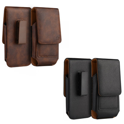 For Apple iPhone 16 Pro (6.3") Universal Vertical Leather Case Holster with Card Slot, Rotation Belt Clip & Magnetic Closure Carrying Phone Pouch [Brown]