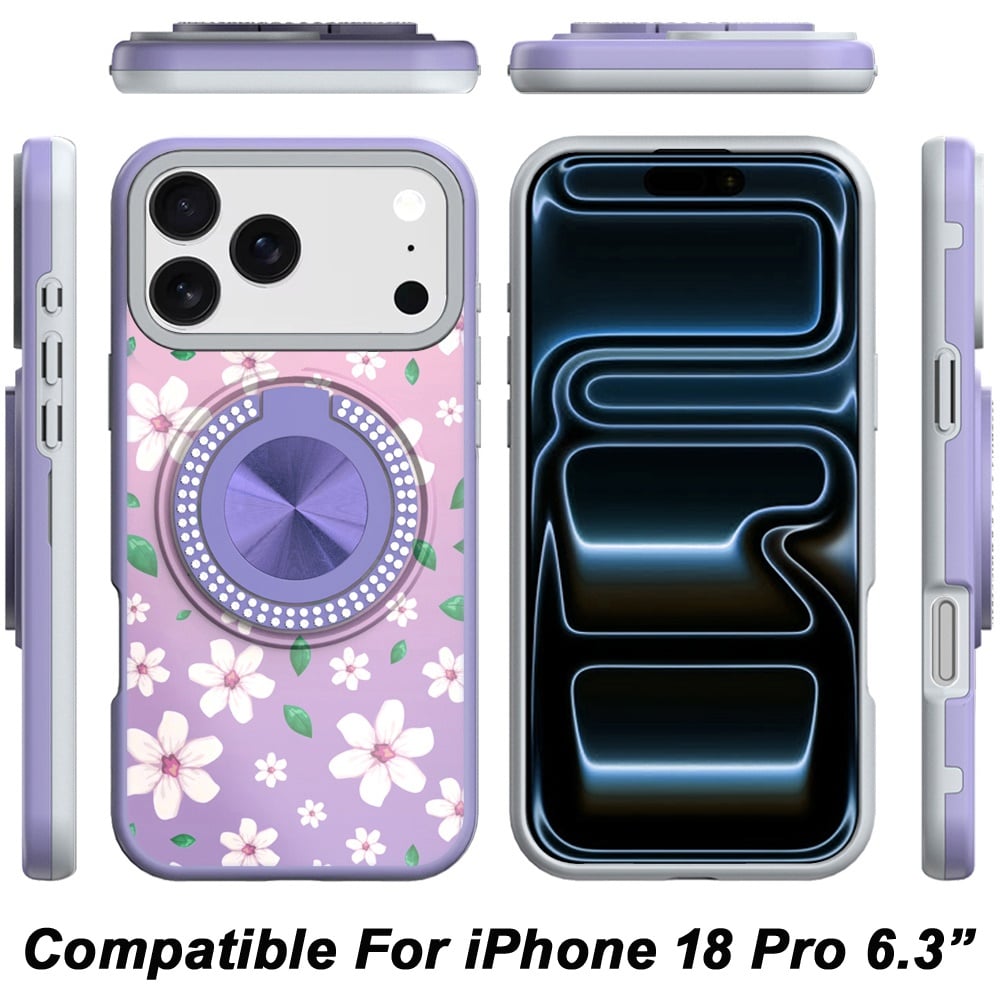Phone Case for Apple iPhone 18 Pro Magnetic Ring Stand Matte Metal Hybrid Car Mount Friendly Shockproof Rotational Grip Diamond Design Pattern Cover