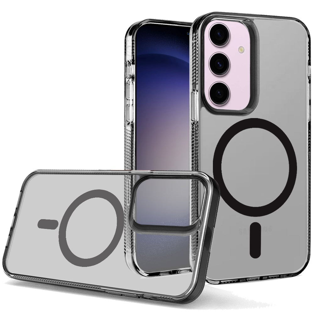 Phone Case for Samsung Galaxy S23 Transparent Magnetic Shockproof Ultra Thick TPU Hybrid Durable Clear Heavy Duty Protective Grip Cover Black